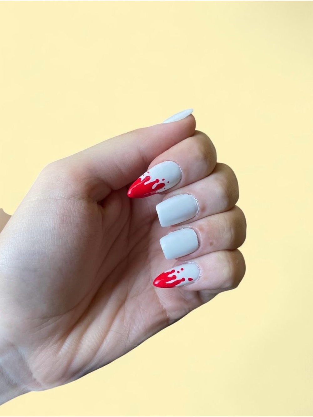 White & Red Vampire Nails for Halloween